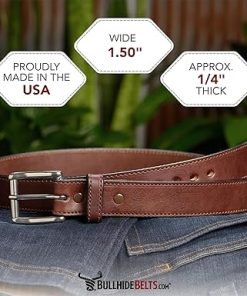 Bullhide Belts Mens Leather Belt, Full Grain Leather Stitched Work, CCW Carry Belt, 1.50″ Wide, USA Made 2