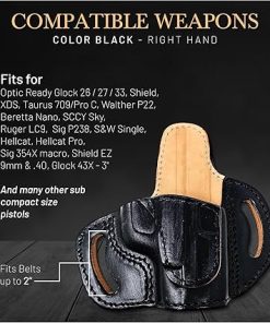 OWB Leather Holsters for Pistols Optic Ready. Fit Glock 26/27/33, Glock 43X Leather Holster, Taurus 709/Pro C, Walther P22, Beretta Nano, Ruger LC9. 2