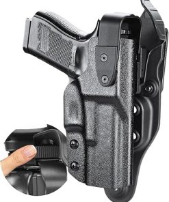 WARRIORLAND Duty Holster Level II Retention w/Hook Guard & Rotating Hood Compatible with Glock 19 19X 44 45 Gen 3 4 5 & G23 32 Gen 3 4, 2.25 Inch Outside Waistband, Adj. Retention&Ride Height, Right