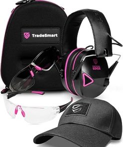 TradeSmart Complete Pink Shooting Protection Bundle: Electronic Earmuffs, Shooting Glasses, Carrying Case & Tactical Hat