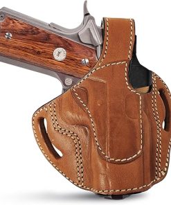 OWB Thumb Break Leather Gun Holster. Fits for 1911 4″ and Similar Full Size Guns. Leather Holsters for Pistols
