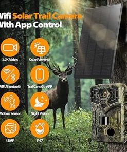 WiFi Solar Trail Camera – 2.7K 48MP Game Camera with Night Vision & 0.2s Trigger Speed, IP66 Waterproof, 32GB SD Card Included, 850nm Low Glow IR for Wildlife Monitoring 2