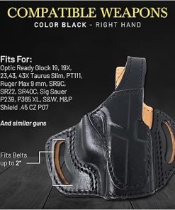 OWB Thumb Break Leather Gun Holster. Fits for Glock 19, 19X, 23, 43, Glock 43X Leather Holster Taurus Slim, Ruger Max 9 mm. Leather Holsters for Pistols by Tagua Gun Leather. 2