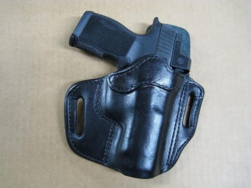 Azula OWB Leather 2 Slot Molded Pancake Belt Holster for Glock 43, 43X, 43X MOS with Optic, Black Right Hand
