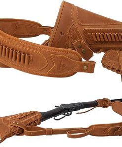 WAYNE’S DOG No Drill Leather Rifle Sling with Gun Buttstock for Lever Action .357 .30-30 .30-06 .44 .45-70MAG, .22LR