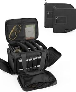 DSLEAF Tactical Gun Range Bag and 2-Pack Pistol Case for 6 Handguns, Pistol Shooting Range Bag with 6X Magazine Slots and Extra Pockets for Ammo and Essentials