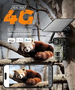4G LTE Cellular Trail Camera, 2K Live Streaming Solar Trail Cameras with Motion Sensor, Night Vision, GPS, Game Camera with 0.03s Trigger, IP66 Waterproof, Built-in 32GB Card 2