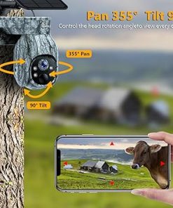 Trail Camera 4G LTE, 2K PTZ Cellular Game Camera Solar with 360° Full View,Live Video, Color Night Vision, Hunting Camera Motion Activated IP66 Waterproof, No WiFi, Remote Phone Access 2