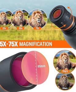 Spotting Scope 25-75×85, Dual Focusing Spotting Scope with Tripod, BAK4 Prism, FMC, Spotter Scope for targeting, Bird Watching, Wildlife, with Phone Adapter, Carrying Case 2