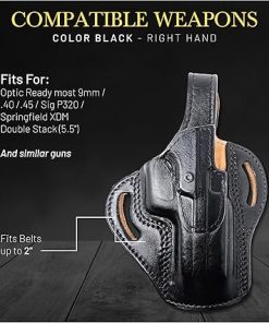 OWB Thumb Break Leather Gun Holster. Fits for .40 / .45 Sig P320 Leather Holster/Springfield XDM (5.5″) and Most 9mm. Holsters for Pistols 2