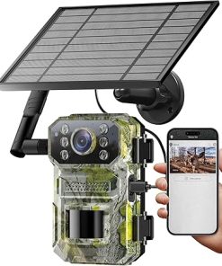 4G LTE Cellular Trail Camera, 2K Live Streaming Solar Trail Cameras with Motion Sensor, Night Vision, GPS, Game Camera with 0.03s Trigger, IP66 Waterproof, Built-in 32GB Card
