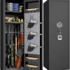 10-14 Gun Safe for Rifles and Pistols, Large Gun Cabinet Gun Safes for Home, Long Gun Storage Safe, Quick Access Fingerprint Gun Cabinet with Adjustable Rack & Removable Shelf