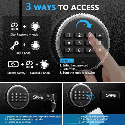 Gun Safe for Handgun, 0.77 Cu ft Home Safes with Removable Shelf, Pistol Safe with Digital Electronic Keypad, Alarm System Handgun Safes, Silent Mode - Image 2