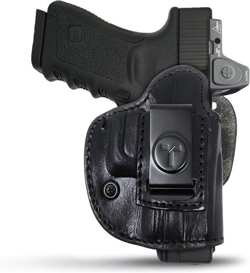 4 in 1 Multi Position IWB/OWB Leather Holster Optic Ready. Fits for Most 9mm .40 .45 Glock 19 Sig Sauer P320 X Compact. Leather Gun Holster for Pistols