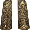 Aztec Calendar 1911 Grips for Kimber, Colt, Rock Island, Springfield, Taurus and 1911 Clones, Metal Grips Gold, Full Size (Government/Commander), Screws Included, Ambi Safety Cut