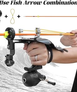 Archery Fishing Slingshot with Arrows Wrist Hunting Sling Shot Powerful Slingshots Fishing Kit with Reel 4 Fiberglass Fishing Arrows 4 Fishing Broadheads 8 Rubber Bands 2