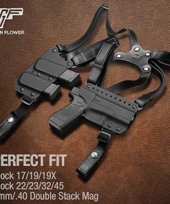 Handmade Shoulder Holster for Glock 19/17/19X/22/23/31/32/45, Full Grain Leather Strap with US Kydex Holster for Concealed Carry, Retention Adjustable, Universal Fit 9mm/.40 Double-Stack Mag 2