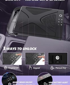 Car Gun Safe, Portable Biometric Safes for Pistols with Cable, Fingerprint & Keypad & Key Access Handgun Lock Box for Vehicle Travel Home 2
