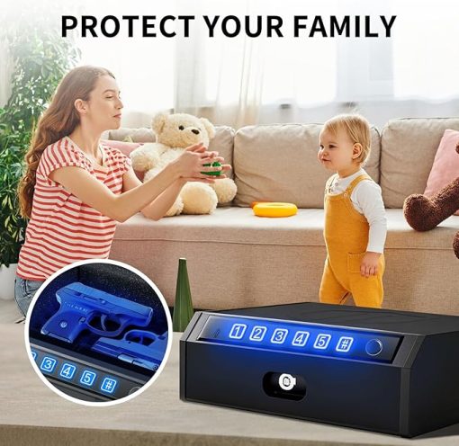 ADIMO Biometric Gun Safe for Handguns, Quick Access Fingerprint Pistol Safe with Backlit Keypad & Keys, Silent Mode, Fits 1 Full-Size or 2 Compact Pistols, for Nightstand, Car or Drawer Use - Image 2