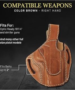 OWB Thumb Break Leather Gun Holster. Fits for 1911 4″ and Similar Full Size Guns. Leather Holsters for Pistols 2