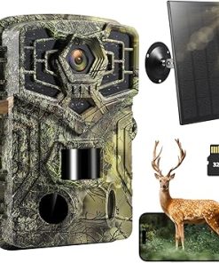 WiFi Solar Trail Camera – 2.7K 48MP Game Camera with Night Vision & 0.2s Trigger Speed, IP66 Waterproof, 32GB SD Card Included, 850nm Low Glow IR for Wildlife Monitoring
