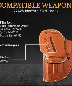4 in 1 Multi Position IWB/OWB Leather Holster Optic Ready. Fits for Glock 19 19X Sig P320 Springfield XDM Taurus 707. Concealed Urban Carry Gun Leather Holster for Pistols 2