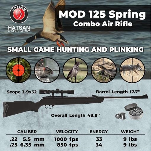 Hatsan Mod 125 Spring Combo Air Rifle with Wearable4U Paper Targets and Pellets Bundle - Image 2