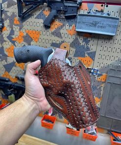 Leather OWB Belt Holster Fits S&W Model 686 586 637 60 10 19, Premium Leather, Thumb Break, Handmade, Basket Weave – ShnLeather 2