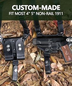 Handmade 1911 Shoulder Holster, Fit Most Non-Rail 5” 4.25” 4” 1911/ Colt 1911/Elite Force 1911/ Kimber 1911, Double Mag Holder Included, Adjustable Strap for Concealed Carry, Right Handed 2