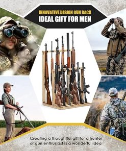Gun Rack, Heavy-Duty Wooden Rifle Rack Stand, Freestanding Indoor Gun Racks Hold up to 12 Long Guns, Gifts for Dad, Husband (Rustic Brown) 2