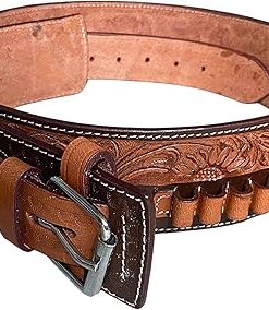 Hulara Full Grain Buff Leather Gun Belt 22 Cartridge Belt Western Cartridge Belt Costume Bullet Belt for Men