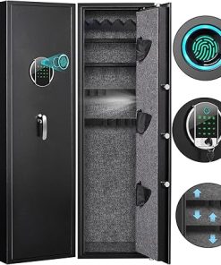 5-6 Rifle Gun Safe, 57″ Larger and Deeper Gun Safes for Home Rifle and Pistols, Quick Access Gun Cabinets for Rifles and Shotguns with LED Light & Removable Shelf, 3 Pistol Bag