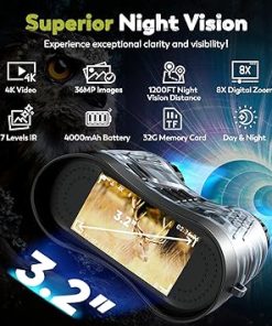 Night Vision Goggles, 4K Night Vision Binoculars 3.2″ HD Display and 32GB TF Card, can Store Photo and Video, 7 Gear Night Vision, 8X Digital Zoom for Outdoor Enthusiasts and Wildlife Watching 2