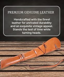 Hulara Western Leather Rifle Case Lever Action Rifle Holster Leather Rifle Scabbard for Horse Saddle fits 20 to 24 Inch Barrel Length with Adjustable Shoulder Strap Plain Brown Shotgun Gun Case. 2