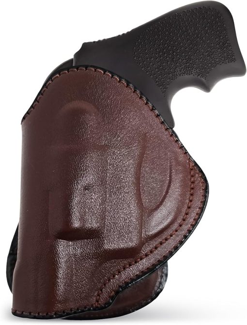 OWB Leather Revolver Holster. Fit for Revolvers 38 J Frame, Ruger LCR, S&W, M&P, Bodyguard BG38, Taurus 85. Leather Holsters for Revolvers
