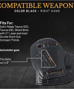 4 in 1 Multi Position IWB/OWB Leather Holster Optic Ready. Leather Gun Holster Glock 26 27, Taurus G2C G3C, Shield 9mm w CT Laser. 2