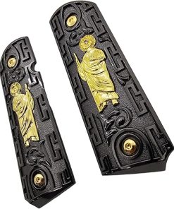 Luxury 1911 Grips Full Size for Colt Rock Island Springfield Taurus & Clones Black Gold Finish, fits Standard Government 1911 Models, 1911 SAN Judas ST. Jude, Ambi Safety Cut 2