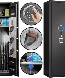 5 Gun Safe,Gun Safes for Home Rifle and Pistols and Shotgun,Quick Access Shotguns Rifle Gun Cabinet,with 3 Pistol Bags and LED Light and Adjustable Gun Rack,Assembled,Black