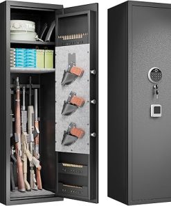 Gun Safes Cabinets Biometric Fingerprint Gun Safes Fireproof for 5 Home Rifle Shotguns and 3 Pistols with 3 Ammunition Storage Rack and Led Light