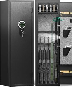 Gun Safe, 5-6 Rifle Gun Safe, Gun Safes for Home Rifle and Pistols, Quick Access Gun Cabinets with LED Light, Rifle Safe with Adjustable Gun Rack and Removable Shelf