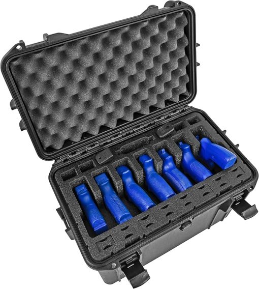 7 Pistol 14 Magazine Hard Case, DORO Gun Case with MyCaseBuilder Custom Foam Insert - Waterproof, Heavy Duty - Tactical Gun/Firearm and Ammunition Holder, 15.75 x 9 x 10.5 Inch, Black