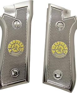 Custom Grips for Taurus PT-99 PT-92 PT-100 PT-101 Models, Metal Nickel Gold Plated, Grips with Checkered Texture Design, Screws Included