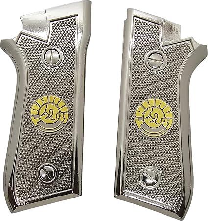 Custom Grips for Taurus PT-99 PT-92 PT-100 PT-101 Models, Metal Nickel Gold Plated, Grips with Checkered Texture Design, Screws Included Custom Grips for Taurus PT-99 PT-92 PT-100 PT-101 Models, Metal Nickel Gold Plated, Grips with Checkered Texture Design, Screws Included