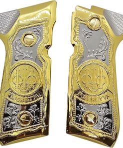 Custom for Beretta 92 – Luxury Gold & Silver Two-Tone Metal Grips with Scrollwork, Includes Matching Screws, Fits Models, 92FS, m9, 92a1, 92 INOX, Custom Design