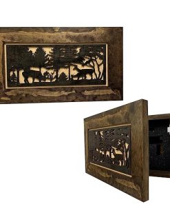 Decorative Deer Scene Wall-Mounted Secure Hidden Gun Cabinet – Concealed Gun Safe To Securely Store Your Gun & Home Self Defense Gear