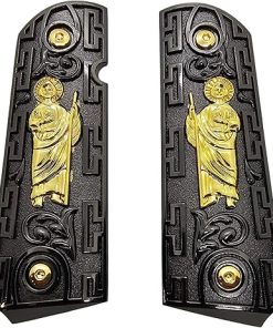 Luxury 1911 Grips Full Size for Colt Rock Island Springfield Taurus & Clones Black Gold Finish, fits Standard Government 1911 Models, 1911 SAN Judas ST. Jude, Ambi Safety Cut