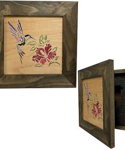 Hidden Gun Storage Safe with Hummingbird and Hibiscus, Concealed Gun Cabinet by Bellewood Designs