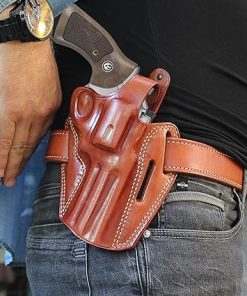 Premium Leather Three Slot OWB Pancake Holster with Thumb Break Fits, Colt King Cobra 357 Mag 6-Shot 3″ Barrel, Right Hand Draw, Brown Color #1631# 2