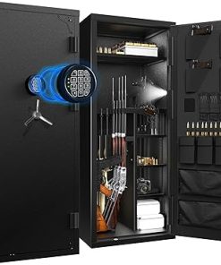 Large Gun Safe, 30 Rifle Safe for Rifle and Shotgun/Rifle Pistol Rack/Storage Pocket/Removable Shelf/Silent Mode/External Battery/LED/Key,180° Open Door Panel Organizer Gun Cabinet Safe Unassembled