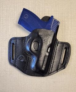 Leather OWB Belt Holster for Smith & Wesson Bodyguard 2.0, Black, Eagle Design, Pancake Style Right Hand